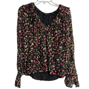 J CREW Ruffleneck Peasant Top Black Flora Gold Metallic Blouse Womens Large NWOT